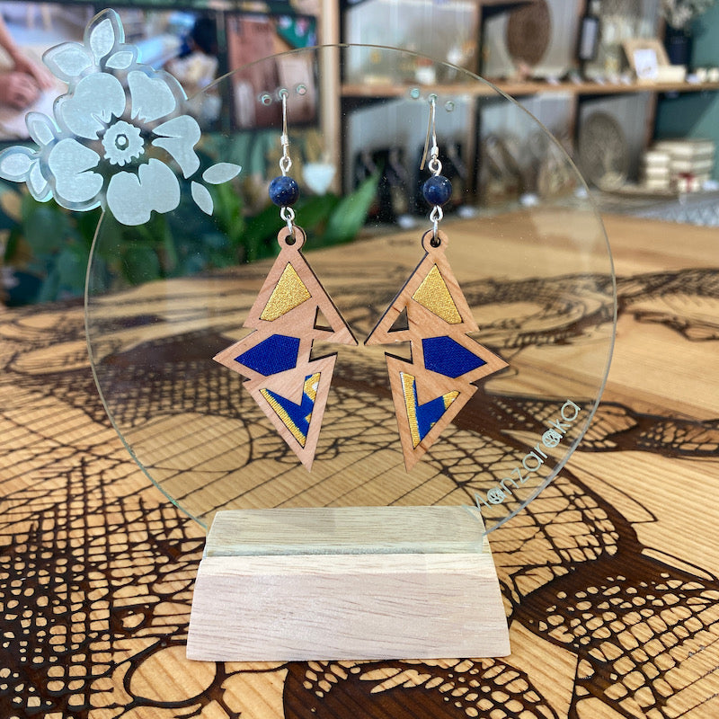 Boucle d'oreille - Triangulaire - Bleu doré