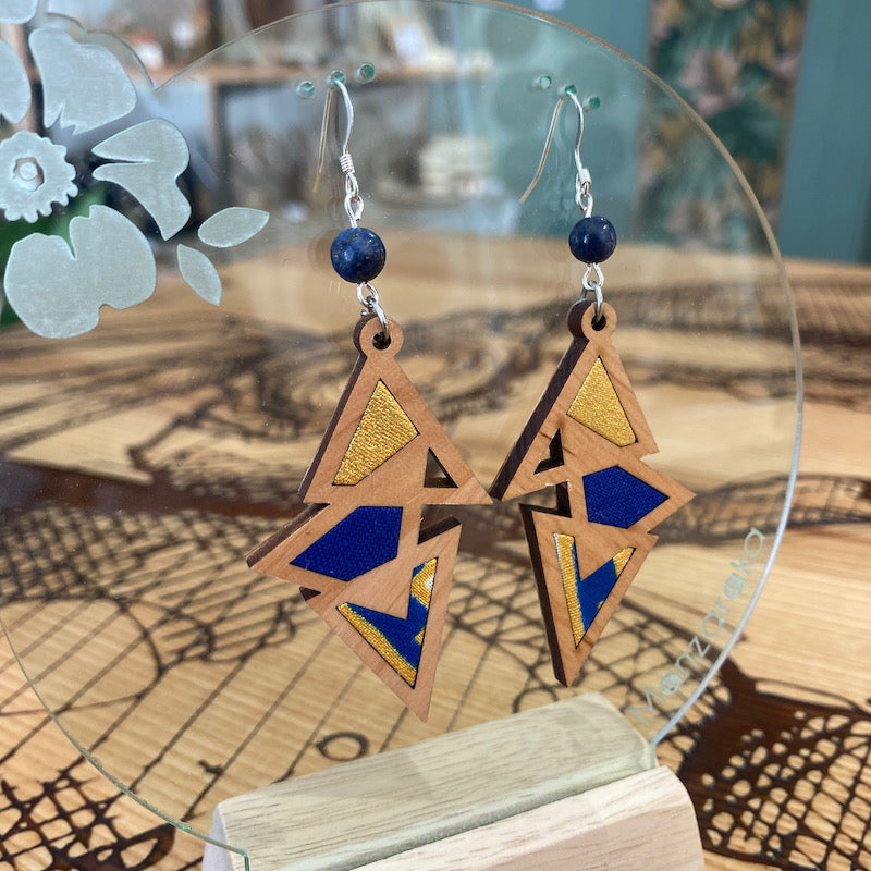 Boucle d'oreille - Triangulaire - Bleu doré