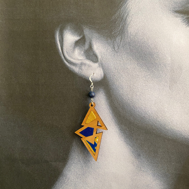 Boucle d'oreille - Triangulaire - Bleu doré
