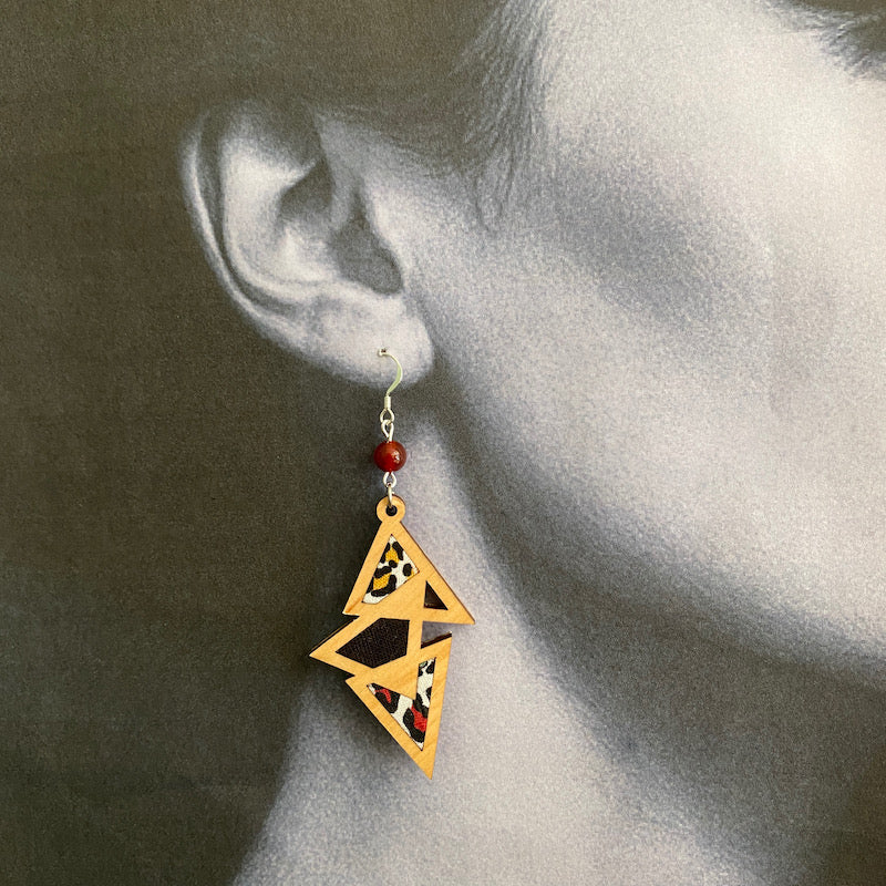 Boucle d'oreille - Triangulaire - Léopard rouge