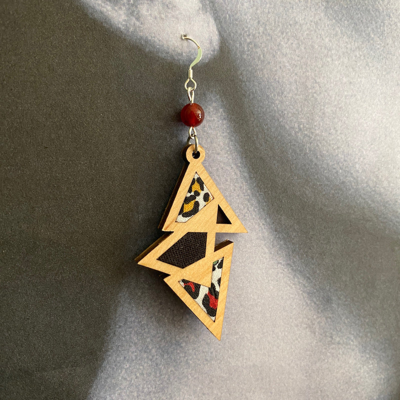 Boucle d'oreille - Triangulaire - Léopard rouge