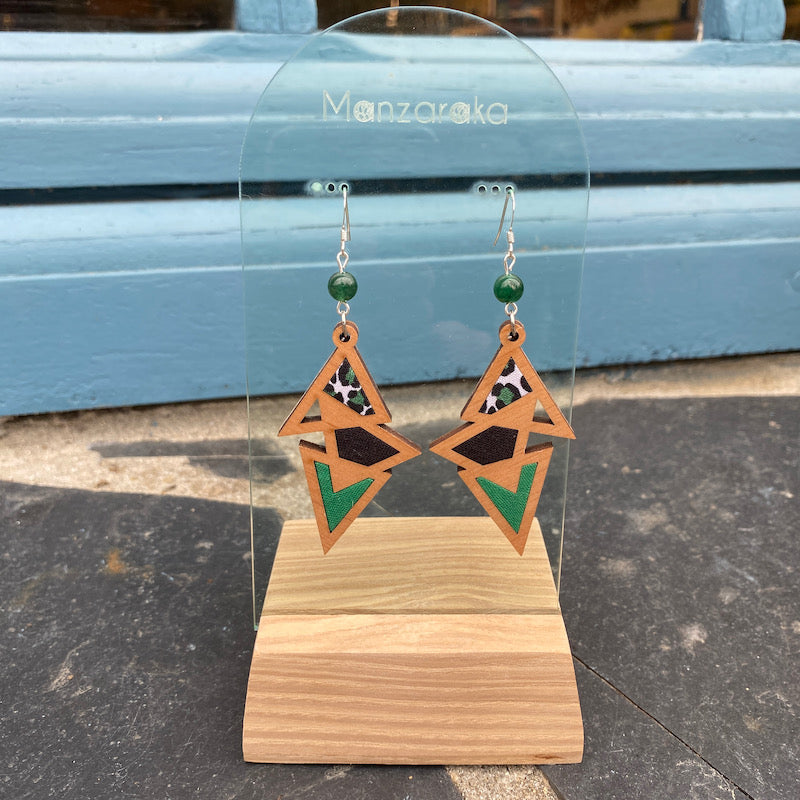 Boucle d'oreille - Triangulaire - Léopard vert