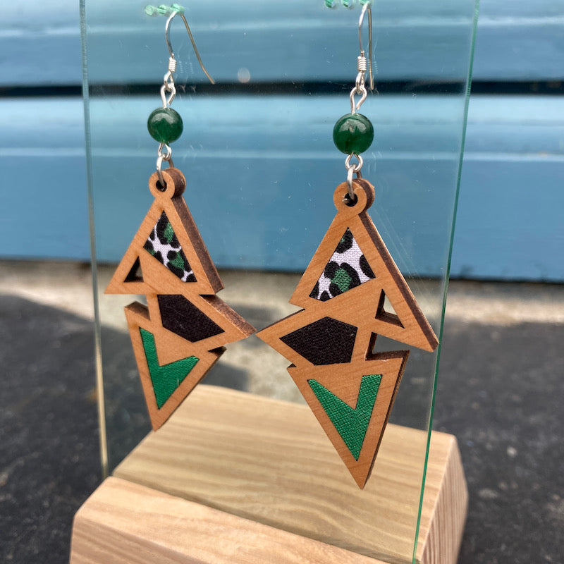 Boucle d'oreille - Triangulaire - Léopard vert
