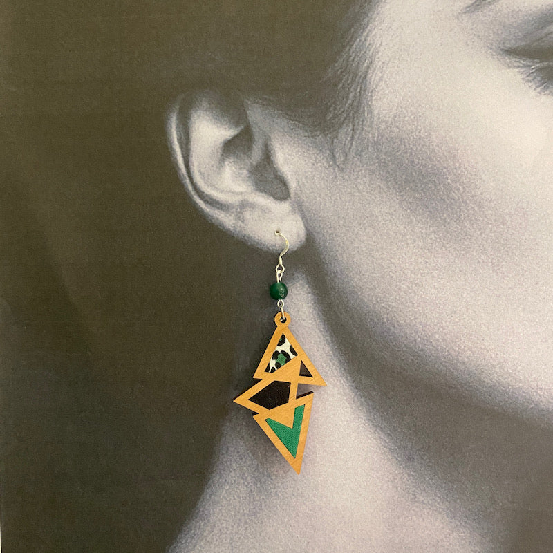 Boucle d'oreille - Triangulaire - Léopard vert