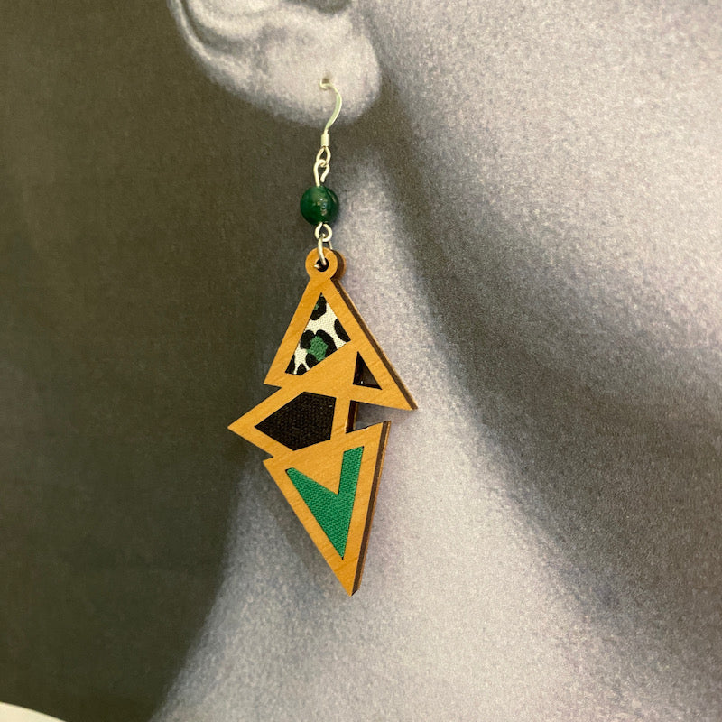 Boucle d'oreille - Triangulaire - Léopard vert