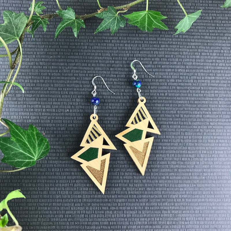 Boucle d'oreille - Triangulaire - Vert doré