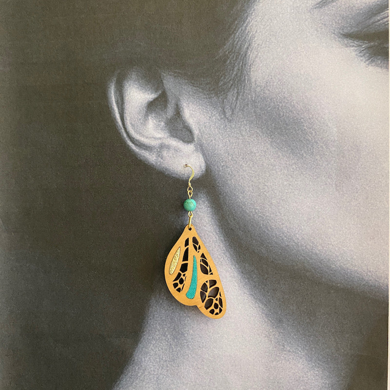 Boucle d'oreille - Aile de Papillon - Bleu turquoise doré