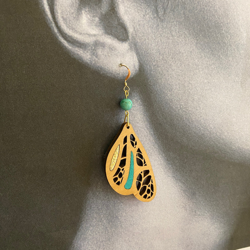 Boucle d'oreille - Aile de Papillon - Bleu turquoise doré