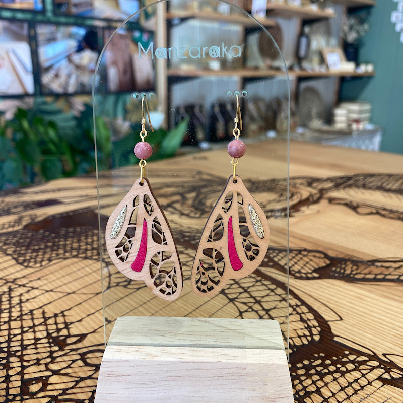 Boucle d'oreille - Aile de Papillon - Fushia doré