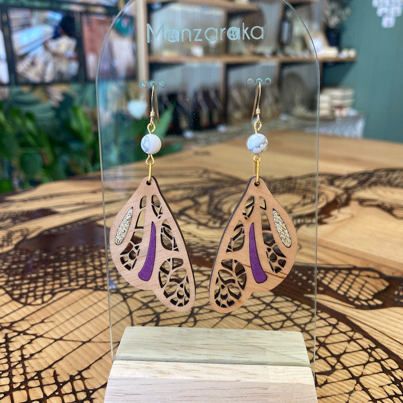 Boucle d'oreille - Aile de Papillon - Violet doré