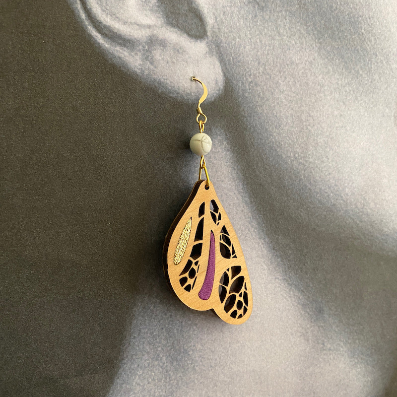 Boucle d'oreille - Aile de Papillon - Violet doré