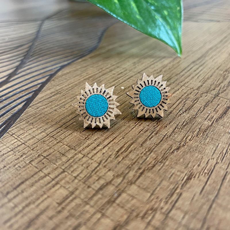 Puces d'oreilles - Soleil - Bleu Turquoise