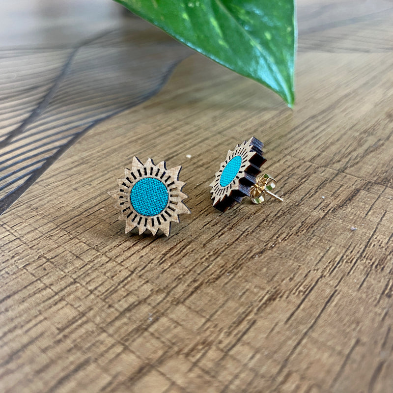 Puces d'oreilles - Soleil - Bleu Turquoise