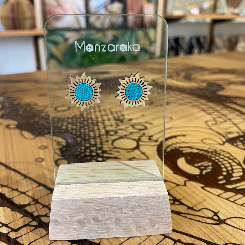Puces d'oreilles - Soleil - Bleu Turquoise
